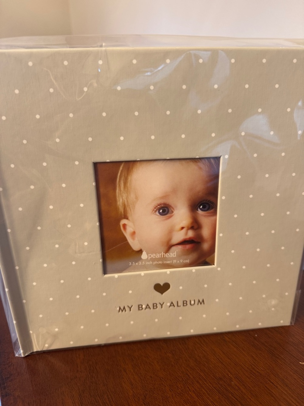 Pearhead Gray Polka Dot Baby Photo Album with Gold Accents